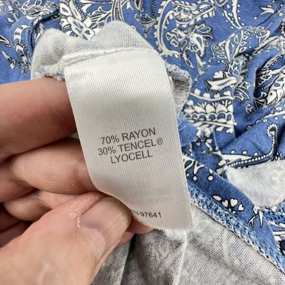 J. JILL Blouse L Tunic Paisley Floral Scoop Neck Button Front 3/4 Sleeve Blue - Picture 4 of 4